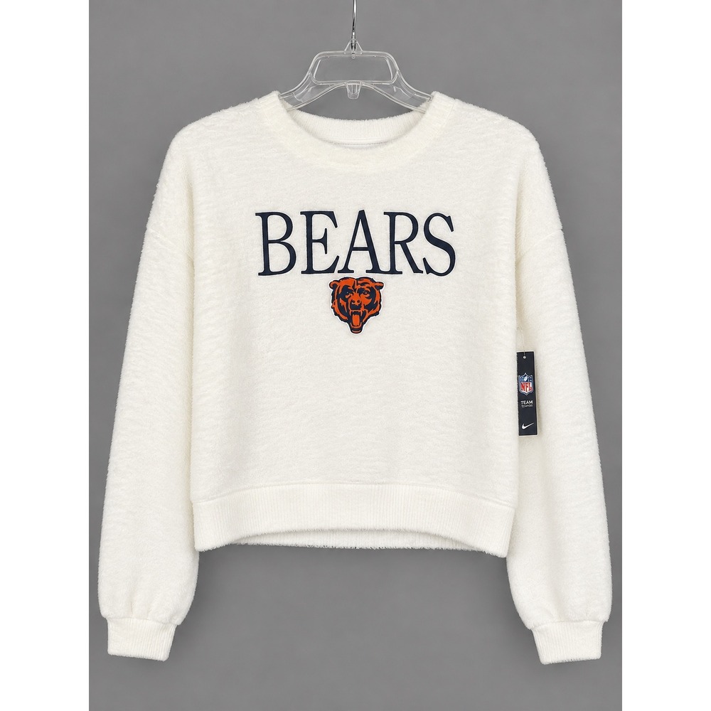 NFL Team Apparel Chicago Bears Womens Fuzzy Lounge Sweater Cream White Small NEW